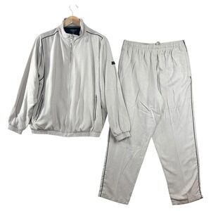 Vintage Adolfo Sport Track Suit Mens L Light Gray Suede Feel Polyester Full Zip